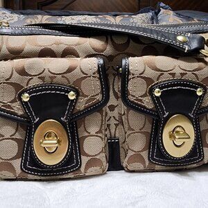 COACH Legacy Signature satchel bag beige with black leather trim